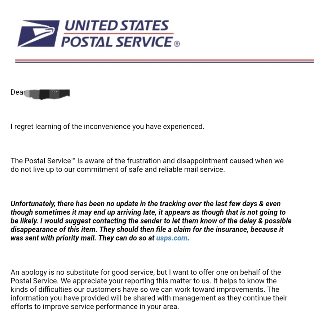 USPS Shipping & Tracking Issues